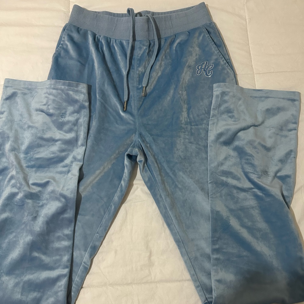 LIGHT BLUE SUEDE TRACK PANTS